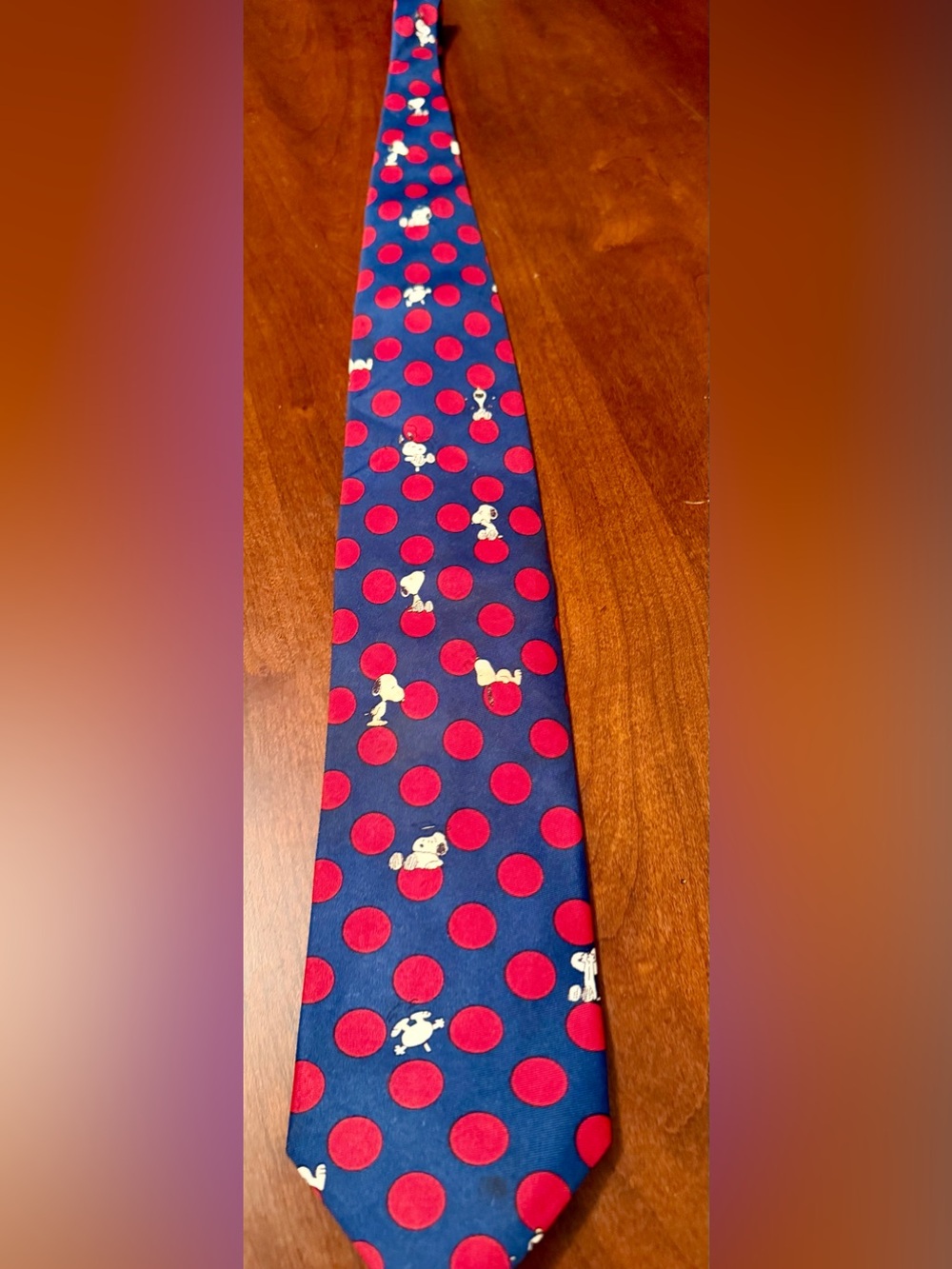 Vintage Peanuts Snoopy Necktie Red Polka Dot Navy Blue Novelty Tie